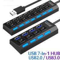 USB 2.0 Hub USB Hub 2.0 USB Splitter Hub ใช้อะแดปเตอร์ไฟ 4/7 พอร์ตหลาย Expander USB 3.0 Hub พร้อมสวิตช์ 30 ซม.-Zaeiruie