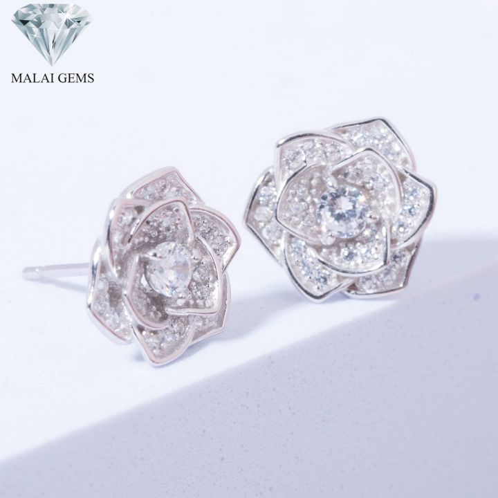 malai-gems-ต่างหูเพชร-เงินแท้-silver-925-เพชรสวิส-cz-เคลือบทองคำขาว-รุ่น-225-e13487-แถมกล่อง-ต่างหูcz-ต่างหูเงินแท้