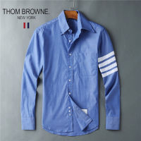 [ภาพจริง] 100% THOM BROWNES แท้เสื้อเชิ้ตลำลองสำหรับผู้ชายเสื้อเชิ้ตแขนยาวลายทางคลาสสิคเสื้อผ้าแฟชั่นสำหรับผู้ชาย