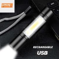 โคมไฟตั้งแคมป์แบบไฟฉายเดินป่าชาร์จไฟได้สำหรับ USB LFPLYQ + โคมไฟไฟสำหรับการตั้งแคมป์ไฟแอลอีดี XPE ไฟฉายขนาดเล็ก