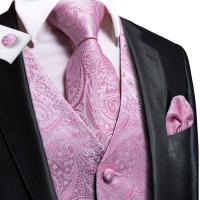 Hi-Tie Silk Comfortable Waistcoat for Men Formal Dresses for Wedding Party Luxury Silver Floral Vest and Tie for Suit Set Men