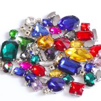 50pcs Mixed Shapes Glass Crystal Red Sew on Rhinestones with silver claw Sewing Stones strass diy clothing shoes accessories