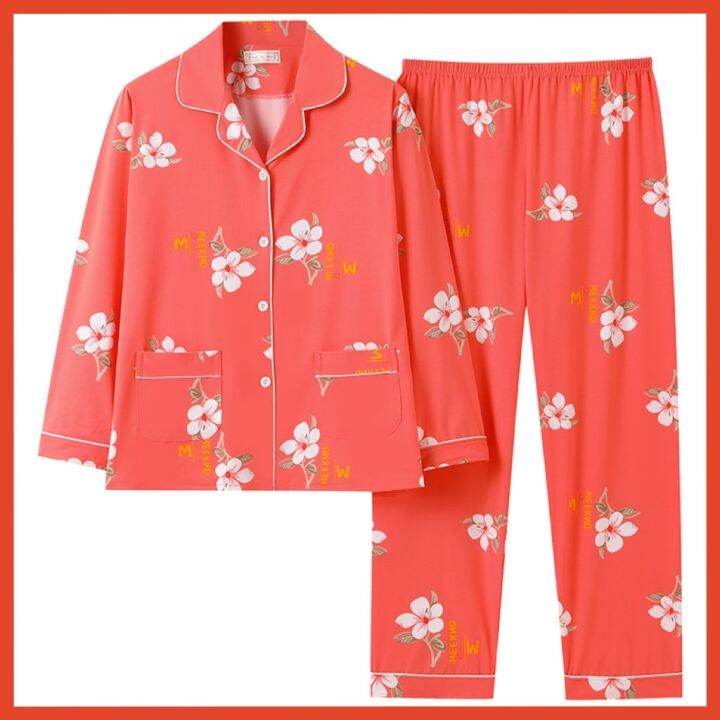 muji-high-quality-pajamas-womens-long-sleeved-spring-autumn-and-summer-confinement-clothing-pure-ins-style-cartoon-cardigan-combed-cotton-home-service-set