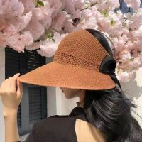 HOT★Roll up empty top hat, foldable sunscreen hat, hollowed out large brim bow shaped sunshade hat, outdoor summer hat caps