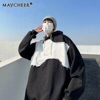 MAYCHEER   เสื้อสเวตเตอร์แบบสวมหัวของผู้ชายเสื้อสเวตเชิ้ตตรงมีฮู้ดใหม่พิมพ์ลายเรียบง่าย