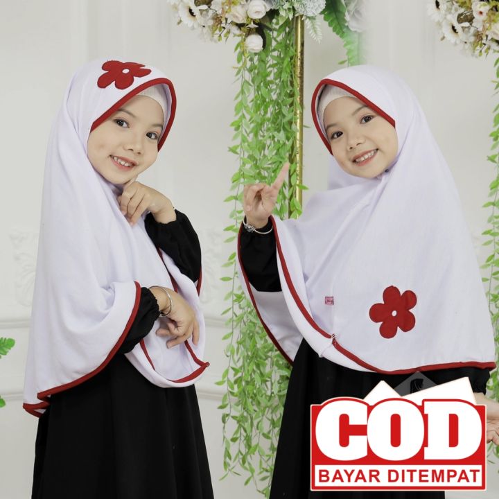 Kerudung Anak Sekolah SD Model Vania Bunga Ceplok Size M L Jilbab ...