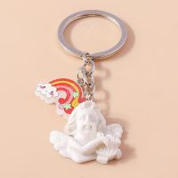 Cute Resin Angel Keychain Rainbow Key Rings for Women Men Car Keyholder Charms Bag Pendant DIY Jewelry Gifts Accessories