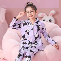 ✱ 2023 Sanrioed Cinnamoroll Pajamas Kawaii Anime Kuromi Mymelody Kids Sleepwear Cotton Spring Autumn Boys Girls Home Clothing Gift