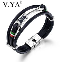 V.YA Personality small guitar bracelet Multi-layer woven bracelets tide male leather rope Engraved name Bangle pendant gift Charms and Charm Bracelet