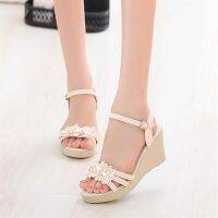 COD ☃♕∏ ndcn549 2023 Sandals Female Students Mid-Heel Flat Sole Simple All-Match Buckle Thick Heel Wedge Women 2023凉鞋女学生中跟平底简约百搭一字扣粗跟坡跟女凉鞋