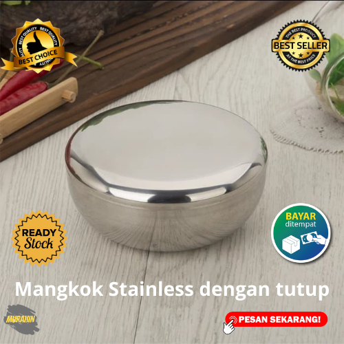 [bisa Cod] Promo Mangkok Stainless Tebal Dilengkapi Tutup Mangkok Nasi