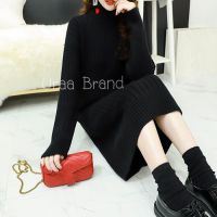 4 สี / (พร้อมส่ง) ชุดไหมพรม รุ่น เดรสไหมพรมคอเต่า เดรสไหมพรม รุ่น Sweater Long Dress Heart ตกแต่งคอ ลายหัวใจ