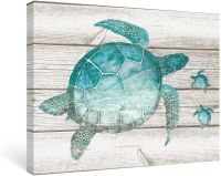 ศิลปะผนังห้องนอนนกเป็ดน้ำตกแต่งห้องน้ำภาพชายหาด Coastal Ocean ภาพวาดผ้าใบ Turtle12x16ทะเลใน