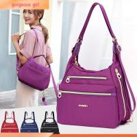 HIATUS ไนลอนทำจากไนลอน กระเป๋าสะพายไหล่เดียว กันน้ำกันน้ำได้ 3in1 กระเป๋า Crossbody แฟชั่นสำหรับผู้หญิง จุได้มาก กระเป๋าเป้สะพายหลังเดินทาง ผู้หญิง gilrs