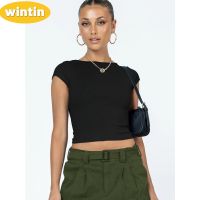 Wintin European and American Fashion Y2g Summer Sexy Backless Nylon Moisture Wicking Comfortable Breathable Short Sleeve Slim Top T-shirt for Women