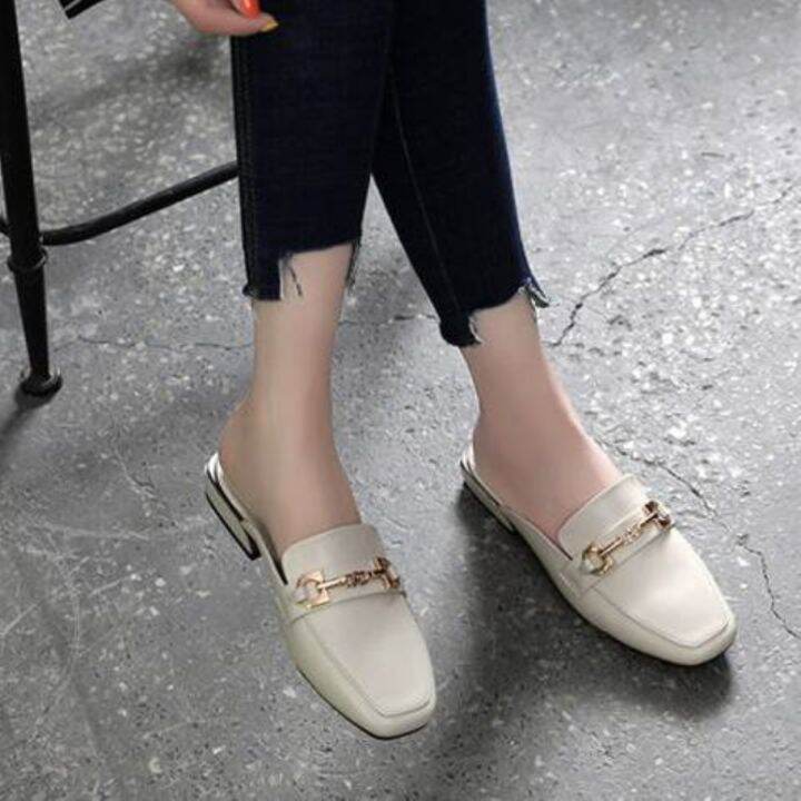 plus-size-doll-shoes-close-shoes-for-35-43-yards-size-s-shoes-flat-bottom-chain-outside-wearing-baotou-low-41-pierced-lazy-half-slippers-female-summer