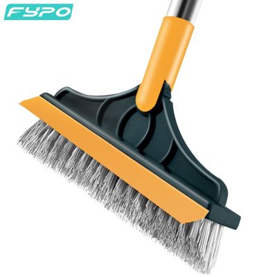 FYPO Floor Scrub Brush 2 In 1 Long Handle Bathroom Wiper Stiff Bristle Window Squeegee Magic Broom Floor Mop Tub Tile Cleaning