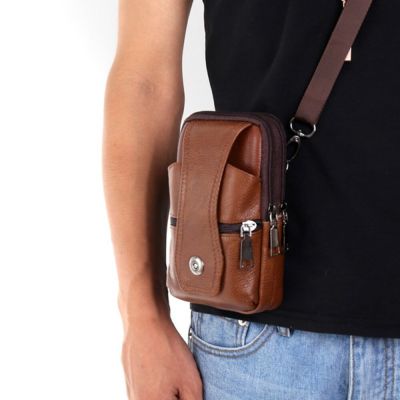 MOUMOU กระเป๋าพาดลำตัวกระเป๋าสะพายไหล่ขนาดเล็กกระเป๋าเข็มขัดชายกระเป๋าคาดเอวอเนกประสงค์หนังคุณภาพสูง,กระเป๋าโทรศัพท์ใส่ของหัวเข็มขัดเป็นชั้น