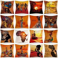 hot！【DT】☍  African Woman Pattern Cover Landscape Printed Cushion 45x45cm Throw Pillows Pillowcase