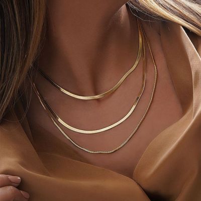 Fashion Vintage Snake Chain Necklace Men Women Unisex Collar Choker Gold Silver Color Flat Snake Chain Necklace Trendy Jewelry Headbands