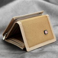 Dompet kartu pria pria 5 warna Korea lipat tiga dompet koin kanvas warna Solid mode ramping multifungsi klasik pemegang kartu portabel