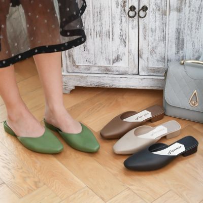Womens Pointed Toe Mules Korean Style Ladies Flat Shoes