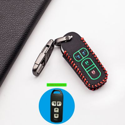 dfthrghd High Quality Luminous Leather 4 Buttons Key Bag Chain Ring Holder For Honda n-a N-BOX wagon N Plus 2018 Motorcycle Case Cover