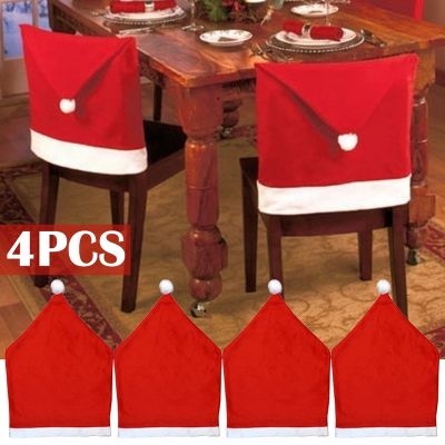 4pcs Christmas Chair Cover Red Santa Claus Hat Dining Chair Cover for New Year Merry Christmas Party Home Kitchen Table Decor