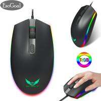 EsoGoal Mouse Gaming RGB เมาส์แอลอีดีแบบมีสายเมาส์ USB ทำงานด้วยแสงแบบมีแสงสว่างเพียงพอด้วยเมาส์สำหรับเครื่องพีซีโน้ตบุคคอมพิวเตอร์ PC ที่สามารถตั้งโปรแกรมได้1600 DPI &amp; นักเล่นเกม Mac (สีดำ)