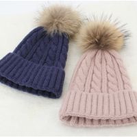 【YD】 In Hat Wool Fur Knitted Parent-child Removable Beanie Cap Pompon