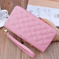 Woman Purse Long Zipper Clutch High-capacity Double-Layer Phone Pack Wallet Fashion Lingge Soft Leather Passport Bag Card Holder