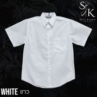 ▼ เสื้อเชิ้ตแขนสั้น ผู้ชาย คอปกมีกระดุม ทรงตรง สีขาว (White) ผ้าคอมพ์ทวิว(Comb Twill) คนอ้วน ตัวใหญ่มีไซส์ (M-6XL)