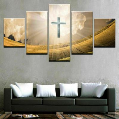 Light Cross Of Jesus Christ Lent Season ผ้าใบพิมพ์ภาพวาด Wall Art Decor-5แผงภาพโปสเตอร์ Room Decor HD Print
