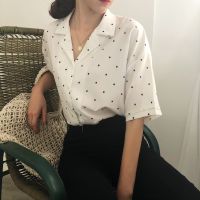 Women Shirts Polka Dot Short Sleeve All-Match Loose Chiffon Blouse