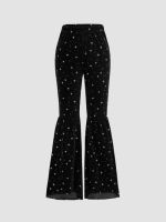 LICider Velvet Star Pattern High Waist Flared Pants กางเกงขายาวผู้หญิง กางเกงผ้ากำมะหยี่ กางเกงแฟชั่นผญ ลุคสตรีท