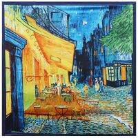 ▫ 90cm Van Gogh Classic Series Oil Painting Red House Coffee House Sun Lady decoration Simulation Silk Scarf Large Square Scarf