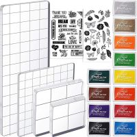 18-Piece Acrylic Stamp Block,2 Floral Rubber Transparent Stamp Seals, for Scrapbook Craft Card Making