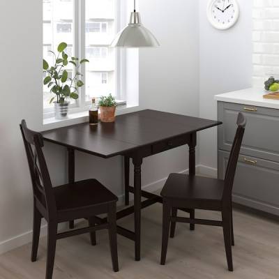 Table and 2 chairs, black-brown/brown-black