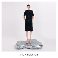 VICKTEERUT (ราคาปกติ 11,500-.) Short Sleeve Tuck Pleat Dress with Frill Detailเดรสแขนสั้น ตีเกล็ด ทรงตรง ตกแต่งระบาย