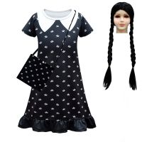 【CC】 Kids Addams Dresses Costume Outfits Printing Role Gown 3-12Y