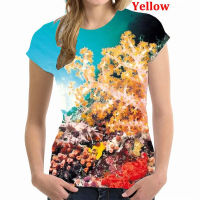 2023 newWomen 3D Coral Printed Short Sleeves T Shirts Casual Fashion Round Neck Sport Tops