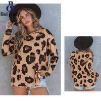 95% Polyester 5% Spandex Leopard Print Long Sleeve Pullover T-shirt【fast】