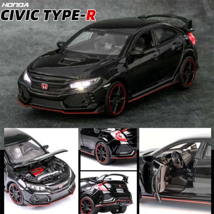 รถฮอนด้าซีวิค-type-r-โมเดลรถเหล็กของเล่นไฟเสียงคอลเลกชันรถยนต์ของเล่นสำหรับของขวัญคริสต์มาสสำหรับเด็ก