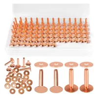 154Pcs Copper Rivets for Leather,Smooth Leather Rivets, Pure Copper Rivets and Burrs for Leather Work Jeans Jacket