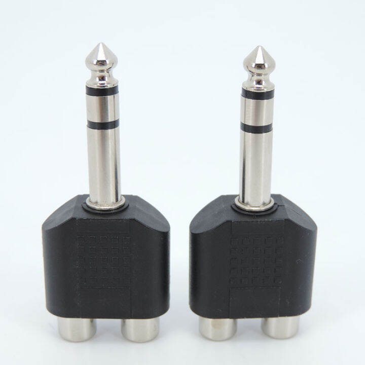 qkkqla-6-35-6-5-mm-male-to-dual-rca-female-audio-and-video-adapter-connection-lotus-three-split-rca-rf-connector-av