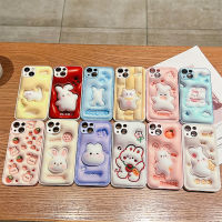 《KIKI》Luxury brand Shockproof Glass hard phone case for iphone 14 14plus 14pro 14promax 13 13pro 13promax Cartoon cute animal rabbit Doodle pattern 12 12pro 12promax 11 11promax Fashion elegant Korean style design model 3D Pattern