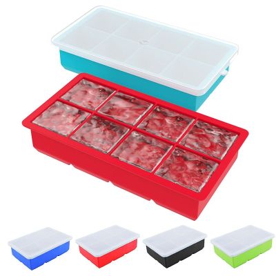 4/6/8Cell Large Ice Cube Mold MultiColor Square Ice Tray Mold Big Cubitera Food Grade Silicone Tray Mold Ice Maker Ice Cube Tray Ice Maker Ice Cream M
