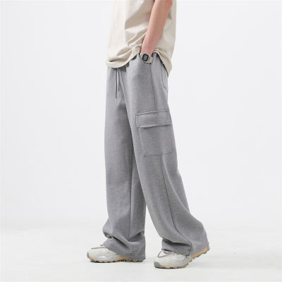 สีเทาสีขาวกางเกงคาร์โก้ผู้ชายแฟชั่นขนาดใหญ่กางเกงขากว้างผู้ชาย Streetwear ฮิปฮอปหลวมกางเกงบุรุษ Joggers กางเกง S-2XL