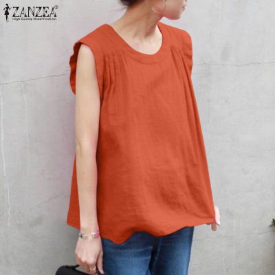 (สินค้ามาใหม่)(จัดส่งฟรี)Fancystyle ZANZEA เสื้อชั้นในสตรีผ้าฝ้ายคอกลมสีทึบแนววินเทจเสื้อแขนกุดลำลอง #8