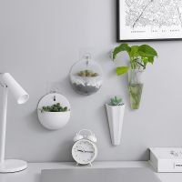 Modern Plastic Vase Wall Mounted Hanging Flower Vase Hydroponic Plant Flower Pots Decor Basket Planter Home Room Decoration